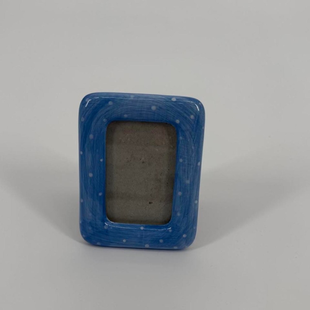 Blue White Polka Dot Ceramic Picture Frame Tabletop 3.5x4.5